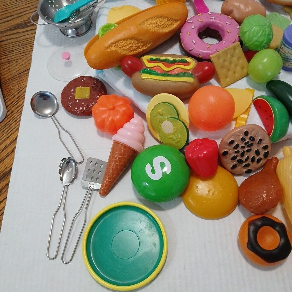 100+ Lot of Kids Pretend Play Toy Food, Dishes, Utensils, Pots, Pans for Kitchen - Picture 4 of 16